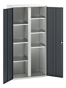Verso partitioned cupboard with 6 shelves. WxDxH: 1050x550x2000mm. RAL 7035/5010 or selected Bott Verso Basic Tool Cupboards Cupboard with shelves